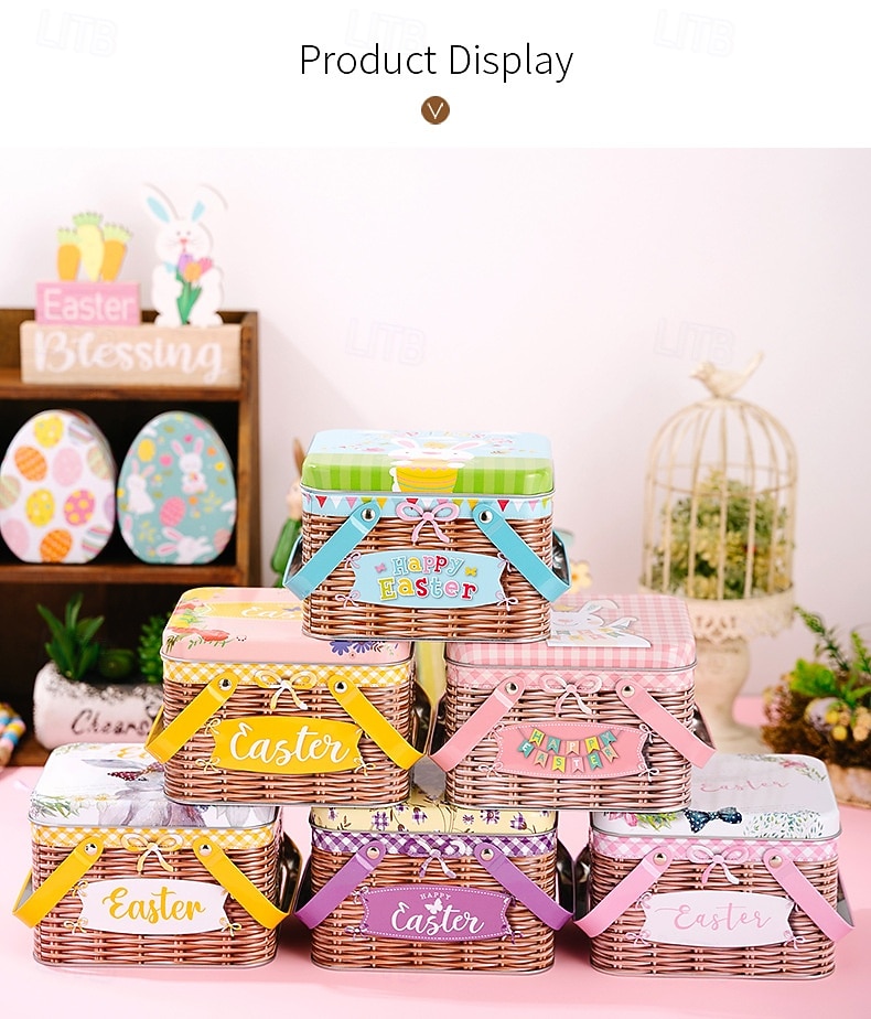 Easter Bunny Tin Carry Basket, Colorful Metal Rabbit Storage Box with Handle, Creative Easter Decoration Treat Gift Container 2026 - $14.99 –P15