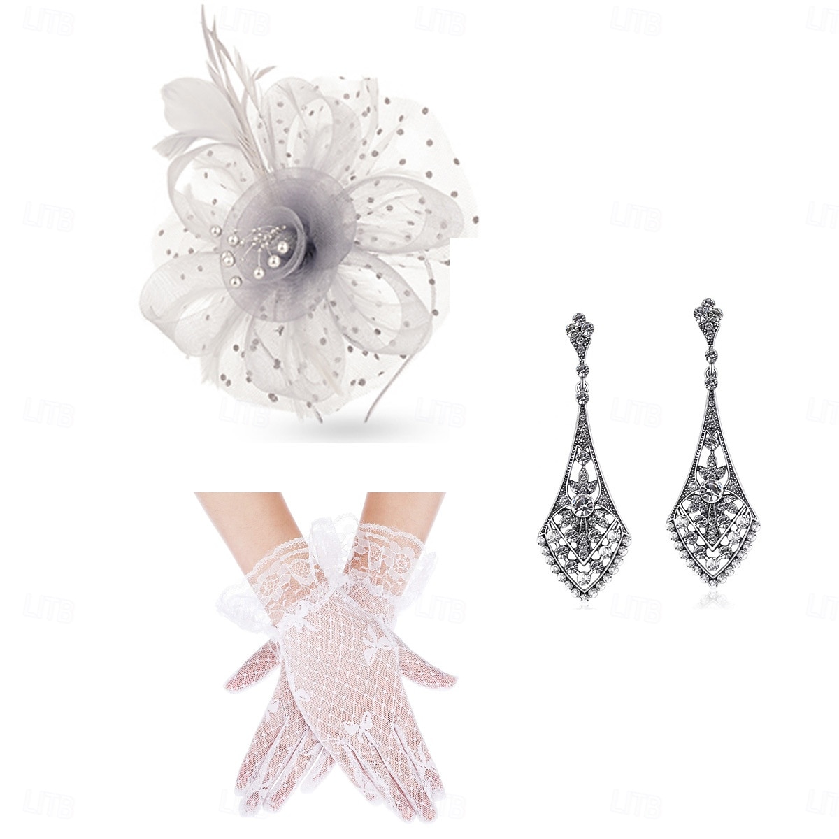 Conjunto Guantes Fascinador Pendientes Dama Floral Disfraz Mujer Mascarada Fiesta de Té Pañuelo Festival de carreras de caballos Adulto Tocados Guantes Pendientes Todas las Temporadas 2026 - $29.99 –P6