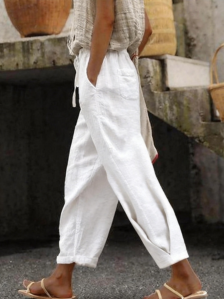 Γυναικεία Βαμβακερό λινό παντελόνι κινέζικα Ίσια Διακοπές Βασικό Καθημερινό Πλήρες μήκος Ψηλή Μέση Σκέτο Τσέπη Ελαστική ζώνη μέσης Άνετα Άνεση Moale Μικροελαστικό 2026 - zł86.03 –P2