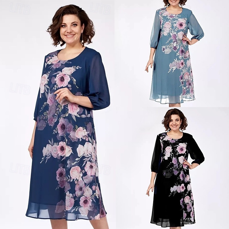 Per donna Abito Midi Abito a Tubino Vacanza Casual All'aperto Uscire Vestibilità comoda Floreale Mezza Manica Girocollo Blu Blu chiaro Nero Estate Primavera Autunno del 2026 a $33.99 –P1