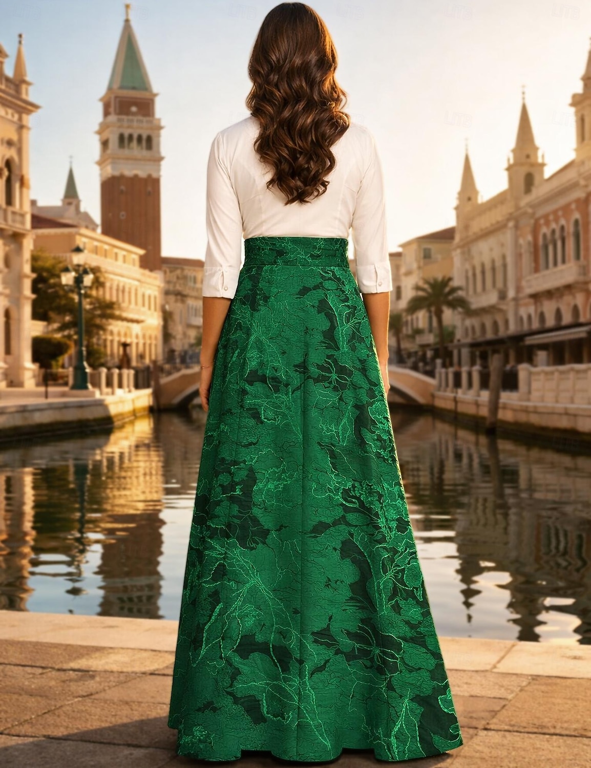 A-Linie Na zem Košilové šaty Šaty pro svatební hosty Formální šaty Šaty pro matku nevěsty Dlouhý rukáv Košilový límec Elegantní Vinobraní Formální Strečová látka s Šerpa / Stuha Barevné bloky 2026 - $186.99 –P2