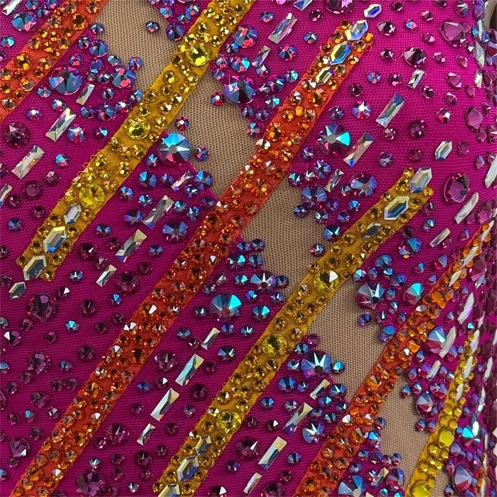 Eiskunstlaufkleid Mädchen Eislaufen Kleid Rosenrot Patchwork Offener Rücken Dehnbar Training Wettbewerb Eiskunstlaufkleidung Klassisch Kristall / Strass Langarm Eislaufen Eiskundstlauf 2026 - $333.09 –P5