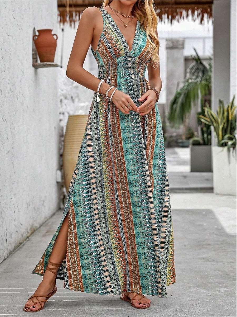 Women's Maxi Dress A Line Dress Slip Dress Off The Shoulder Dress Vacation Casual Outdoor Going out Regular Fit Floral Graphic Sleeveless V Neck Red Green Summer Spring 2026 - $35.99 –P9