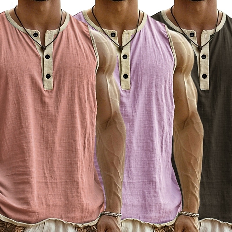 3-delt flerpakning singlet for menn, singlet, ermeløs, henley-skjorte, sommer, enkel, motedesigner, enkel, avslappet, ferie, gate, abc-topp, t-skjorte for menn 2026 - $37.99 –P7