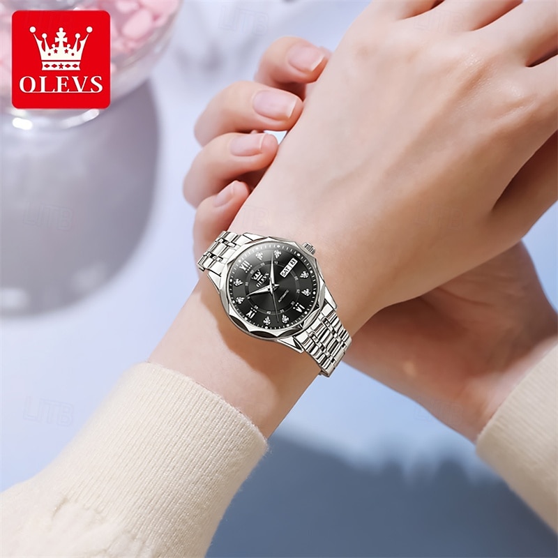 New Olevs Brand Ladies' Business Watch With Luminous Display, Calendar And Week Indication, Fully Automatic Mechanical Movement, Diamond-Set Rhombus Shape, Water-Resistant, Suitable For Casual And Spo 2026 - $94.99 –P16