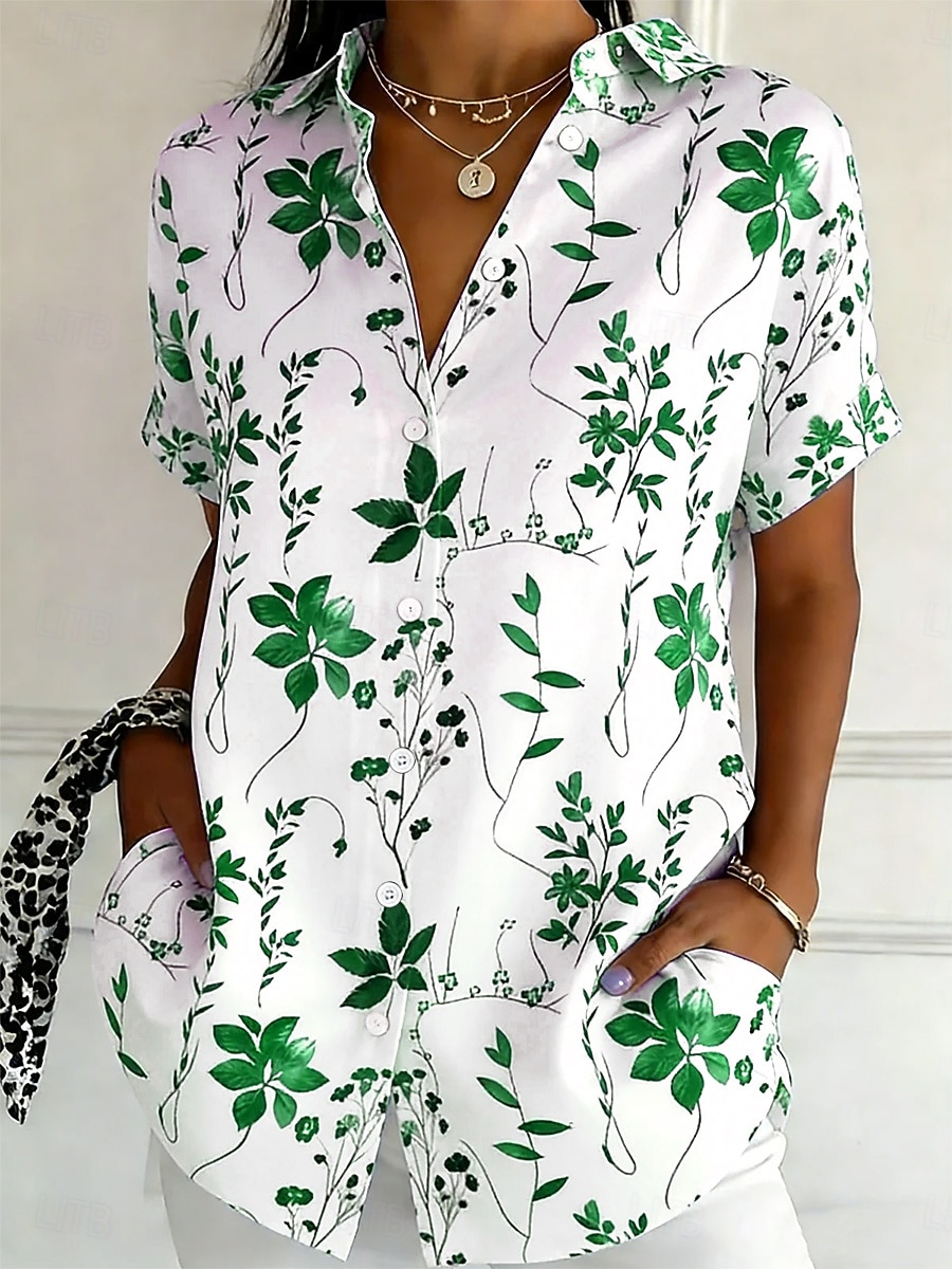 Γυναικεία Πουκάμισο Κουμπιά Στάμπα Φλοράλ Γραφική Βίντατζ Στυλάτο Μοντέρνα Κοντομάνικο Κολάρο Πουκαμίσου Κανονικά μπλουζάκια Καθημερινά Θαλασσί Κίτρινο Βυσσινί Πράσινο του τριφυλλιού Καλοκαίρι Άνοιξη 2026 - $11.49 –P4