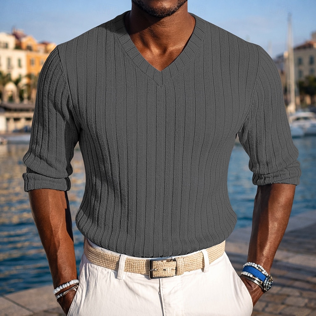 Homme T-shirt Débardeur Musclé T-shirt en tricot côtelé Chemise à Manches Longues manche longue Col en V Printemps Automne Hiver Uni Bande de Fosse Mode Designer Basique Tricot Occasionnel Vacances de 2026 ? $18.99 –P10