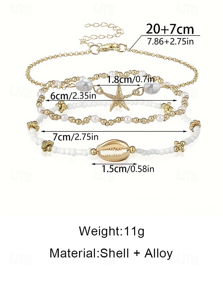 Women's Multi-Color Bohemian Resin &amp; Alloy Anklets, Pearl &amp; Shell Design, Perfect for Vacation, Casual Daily Wear 2026 - $7.99 –P6