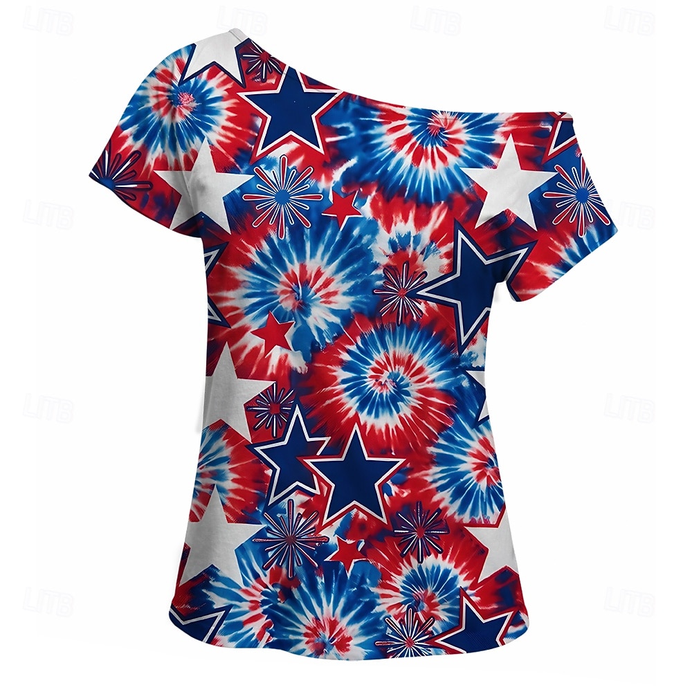 250º Aniversário EUA Retro Vintage Anos 80 Japonesa/Curta Assimétrico Mangas curtas Fantasia Mulheres 4 de julho Dia da Independência Adulto Camiseta de 2026 por $18.99 –P3