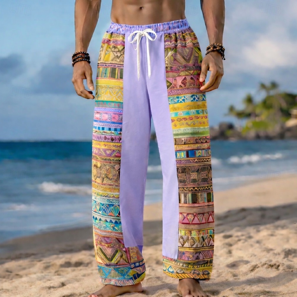 Homme Géométrique Ethnique Art abstrait Pantalons Pantalon décontracté Pantalons Amples Taille Moyenne Mode Maison Extérieur Vacances Taille élastique avec cordon de serrage Pantalon en lin avec de 2026 ? $27.99 –P3