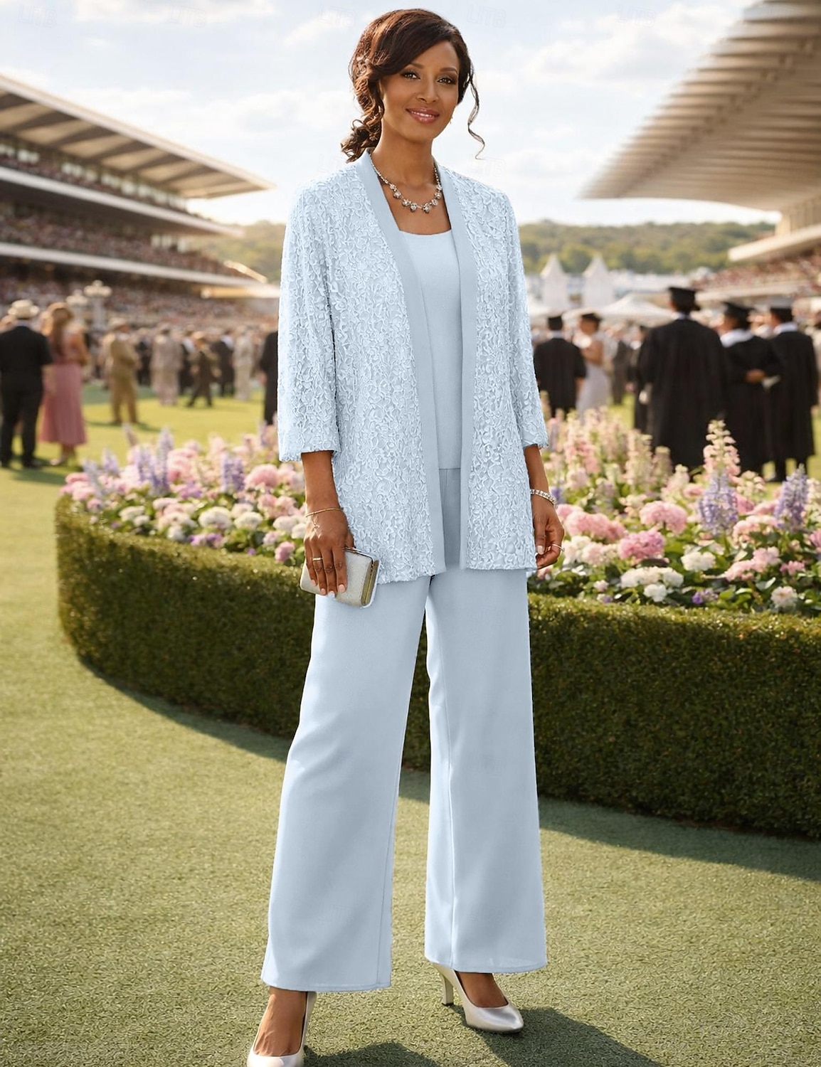 Dreiteilig Knöchellänge Brautmutterkleid Dreiviertelarm Rundausschnitt Party Glanz & Glamour Hochzeitsgast Hochzeitsfeier Familientreffen Chiffon Spitze mit Paillette Einfarbig 2026 - $164.99 –P7