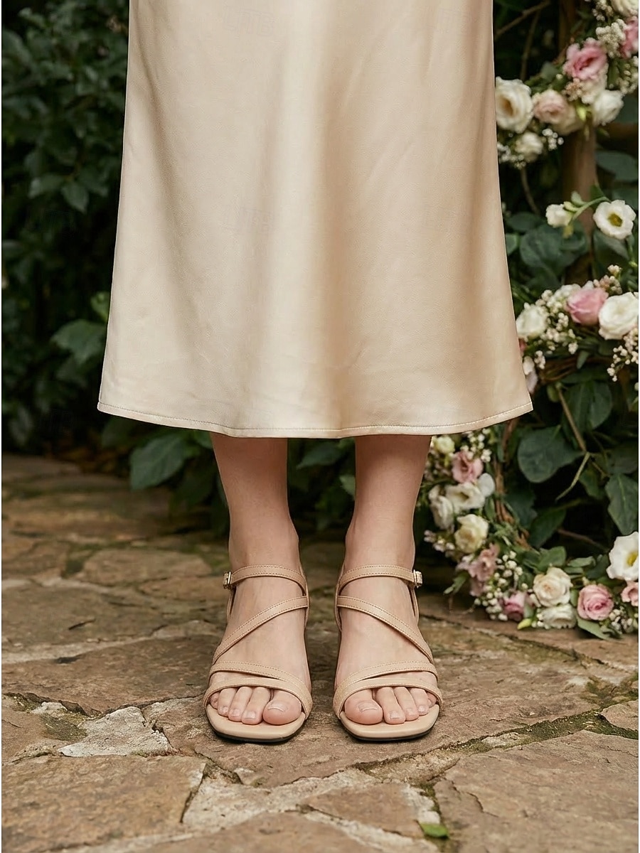 Nudefarbene Riemchensandalen mit Blockabsatz – elegante, niedrige Schuhe mit eckiger Spitze für Hochzeitsgäste, ideal für Gartenhochzeiten und Partys im Freien. &Sommerveranstaltungen 2026 - $34.99 –P4
