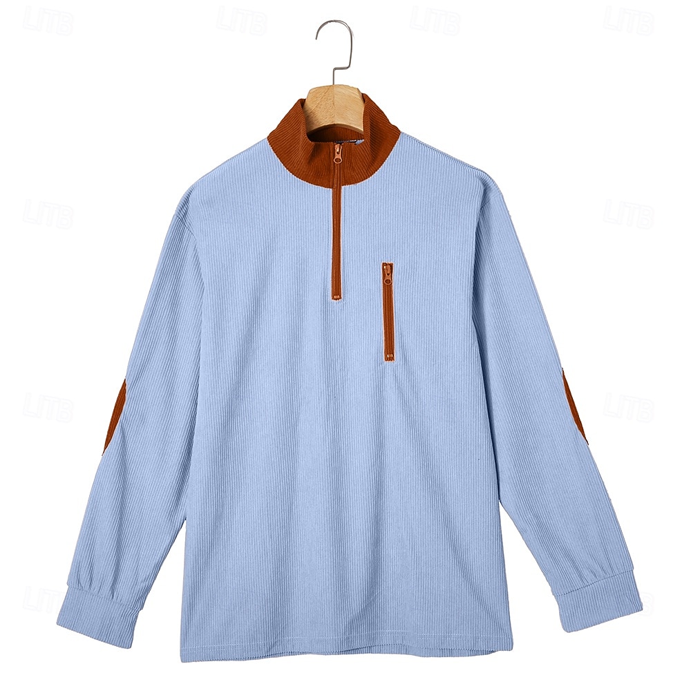 Муж. Вельветовая рубашка Футболка Рубашка с длинным рукавом Длинный рукав Молния Осень Зима Контрастных цветов Повседневные Текстурированный На каждый день 2026 - $25.99 –P8