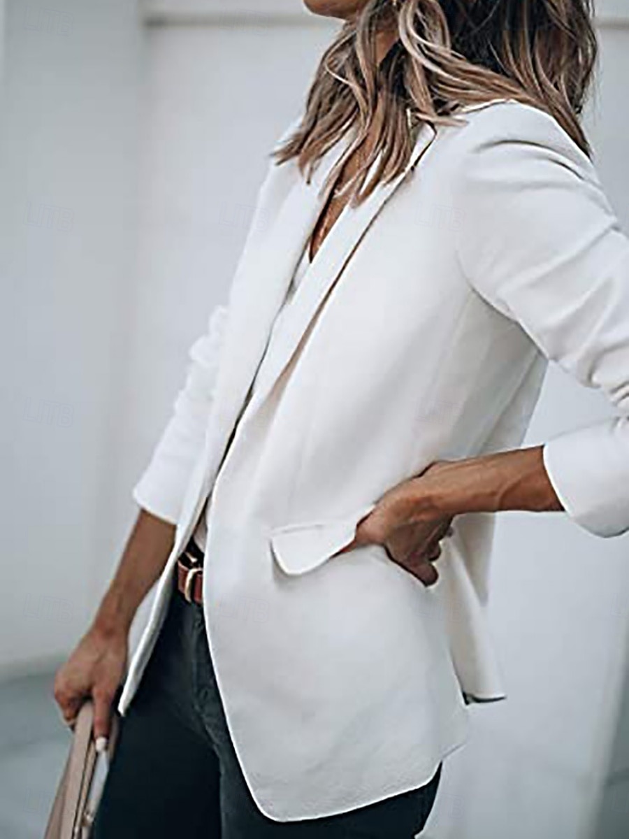 Damen Blazer Bequem Tasche Mode Lässig Einfach Straße Alltagskleidung Ausgehen Wochenende Regulär Gekerbtes Revers Schlank Langarm Oberbekleidung Schwarz Weiß Gelb Frühling Herbst 2026 - $29.99 –P7