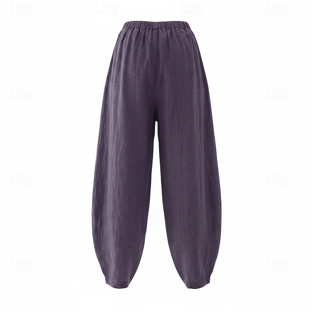 Women's Linen Bloomers Trousers Mid Waist Full Length Drawstring Pocket Vacation Blue Violet Green Summer Fall 2026 - $49.99 –P9