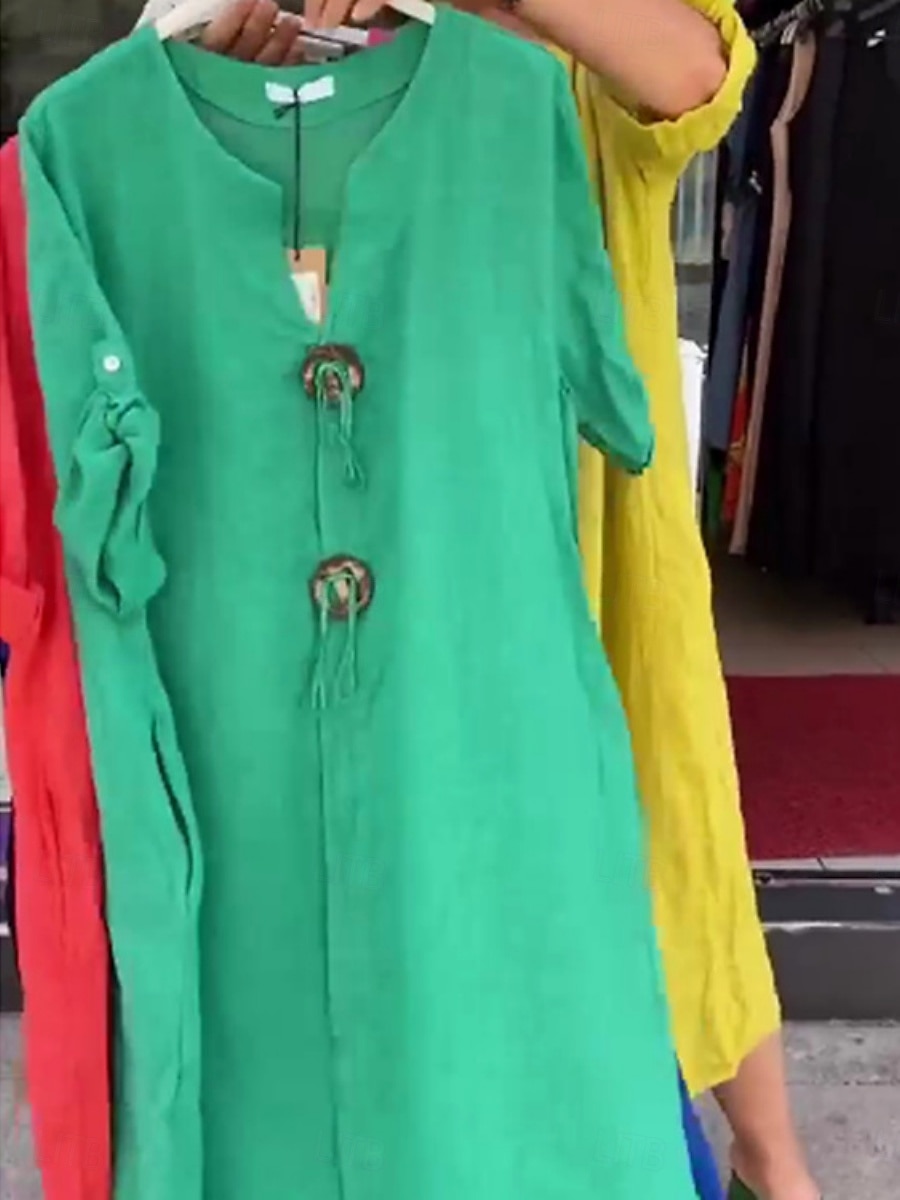 Γυναικεία Μίντι φόρεμα Λινό από ψεύτικο βαμβάκι Καθημερινό φόρεμα Κομψό Μοντέρνα ΕΞΩΤΕΡΙΚΟΥ ΧΩΡΟΥ Διακοπές Εξόδου Κανονικό Σκέτο Κοντομάνικο Λαιμόκοψη V 2026 - $25.99 –P3