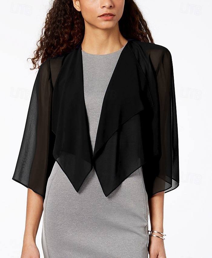 Scialli Scialle Donna Elegante Puro Manica 3/4 Chiffon Stole da matrimonio Con Colore puro Per Feste Primavera & Estate del 2026 a $40.99 –P1