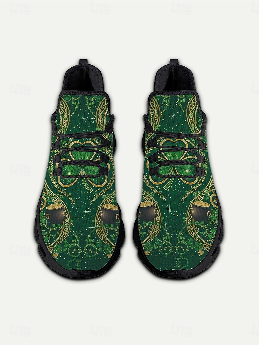 Gröna keltiska sneakers med snörning för damer, St. Patrick's Day - Lätta, vadderade promenadskor för irländska festivaler, parader, fester och resor &vardagskläder 2026 - $42.99 –P1
