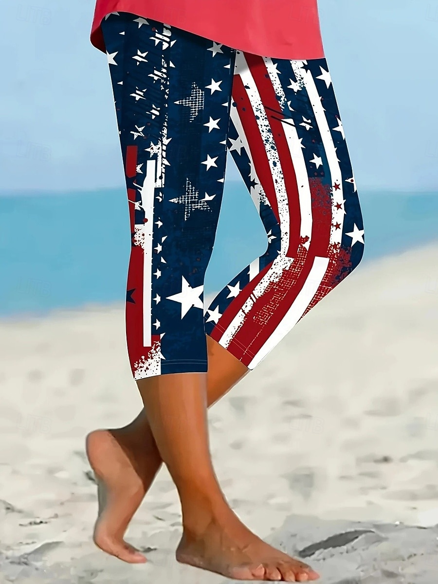 Unabhängigkeitstag Patriotische Damen Capri-Hosen Leggings Urlaub Hawaiianisch Stilvolle Capris Mittlere Taille Hose Grafik Nationale Flagge Druck Komfort Dehnbar Outdoor Urlaub Formal Blau Schwarz 2026 - $21.99 –P1