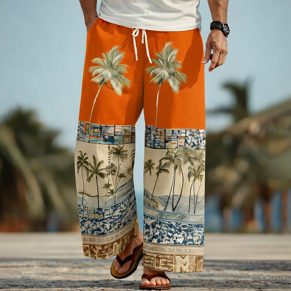Men's Coconut Tree Palm Tree Tropical Plants Trousers Baggy Pants Casual Pants Mid Waist Hawaiian Outdoor Vacation Beach Wear Elastic Drawstring Waist Linen-Like Pants with Pockets Summer Spring 3D 2026 - $27.99 –P5