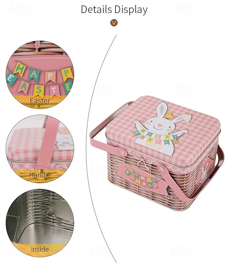 Easter Bunny Tin Carry Basket, Colorful Metal Rabbit Storage Box with Handle, Creative Easter Decoration Treat Gift Container 2026 - $14.99 –P1