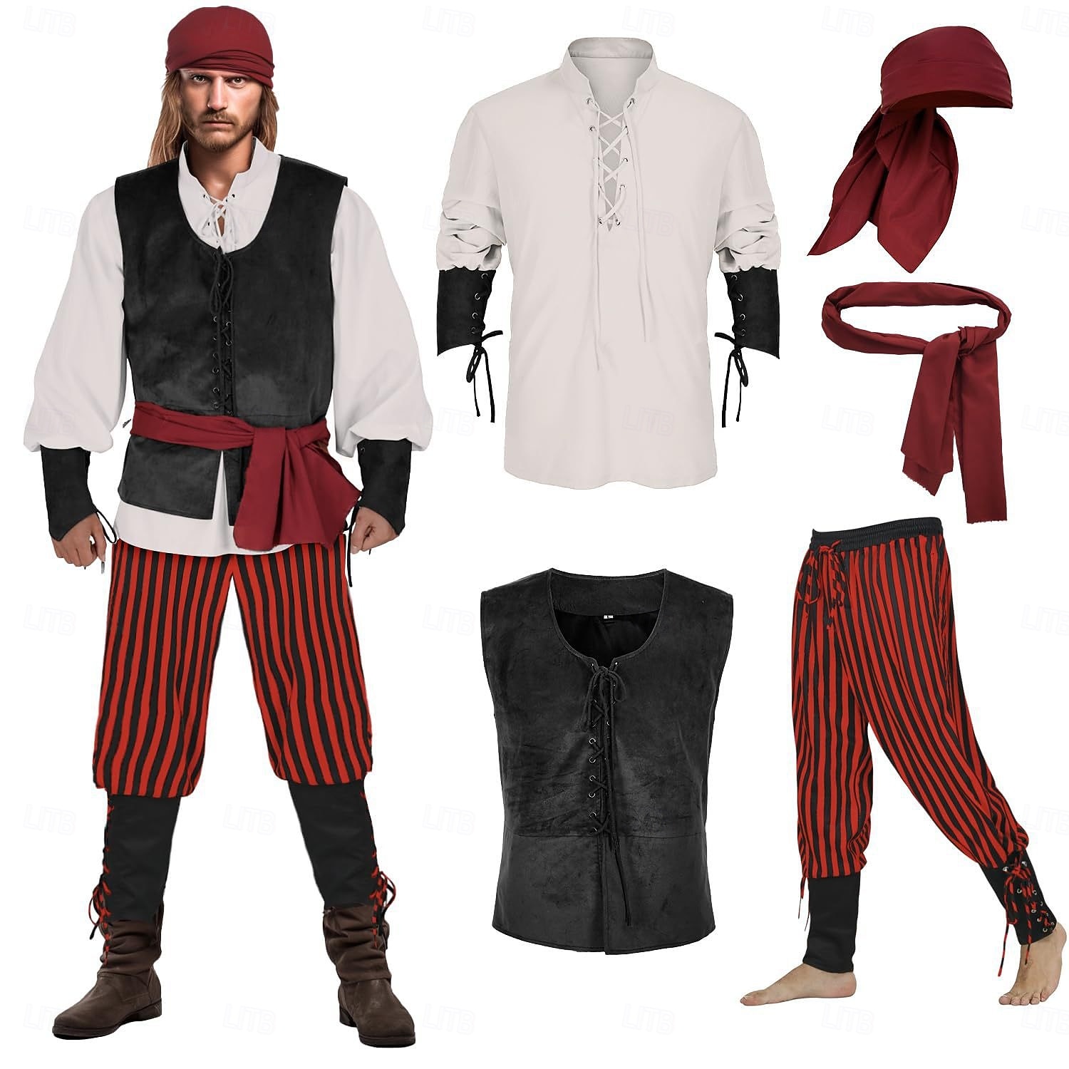 Set Retrò Vintage Medievale Rinascimento Pantaloni Copricapo Gilet con accessori Lunghe Pirata Girocollo Costume Per uomo Halloween Carnevale Fiera Rinascimentale LARP Adulti Gilet Camicia Pantaloni del 2026 a $103.99 –P2