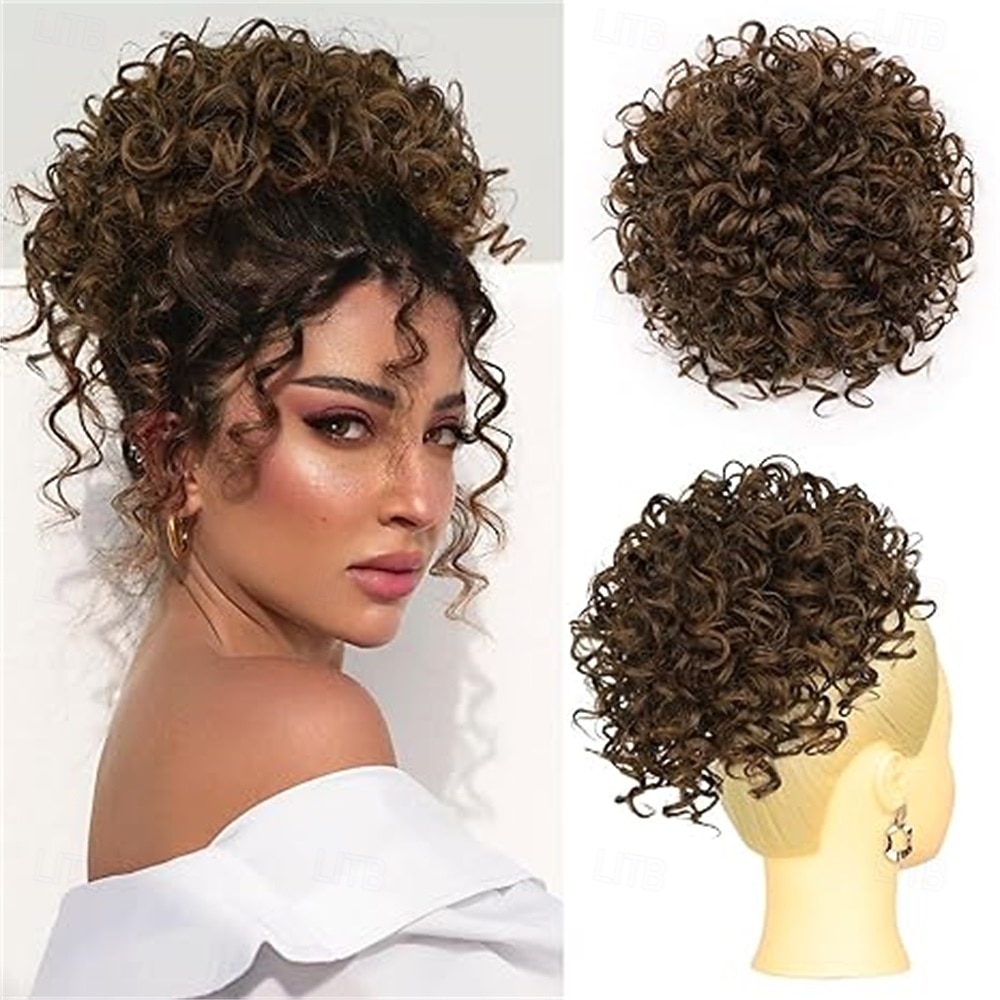 Nedbalý drdol pro ženy, 25 cm kudrnatý drdol, volné vlny, syntetické prodloužení vlasů, elastický stahovací drdol se šňůrkou pro každodenní použití (černý) 25 cm 2026 - $23.99 –P3