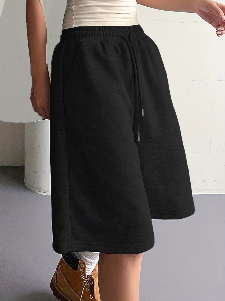 Women's Bermuda shorts Capri shorts Chinos Shorts Vacation Fashion Streetwear Knee Length High Waist Plain Drawstring Pocket Elastic Waist Comfort Breathability Comfortable Micro-elastic Stretchy 2026 - $12.99 –P2