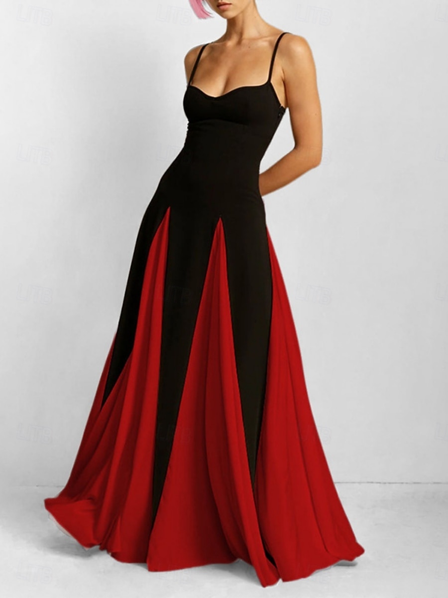 Damskie Sukienka maxi Sukienka A line Sukienka na ramiączkach Elegancja Impreza koktajl Na zewnątrz Impreza Gość weselny Niejednolita całość Szczupła Kolorowy blok Bez rękawów Pasek Czarny Żółty 2026 - $31.99 –P1