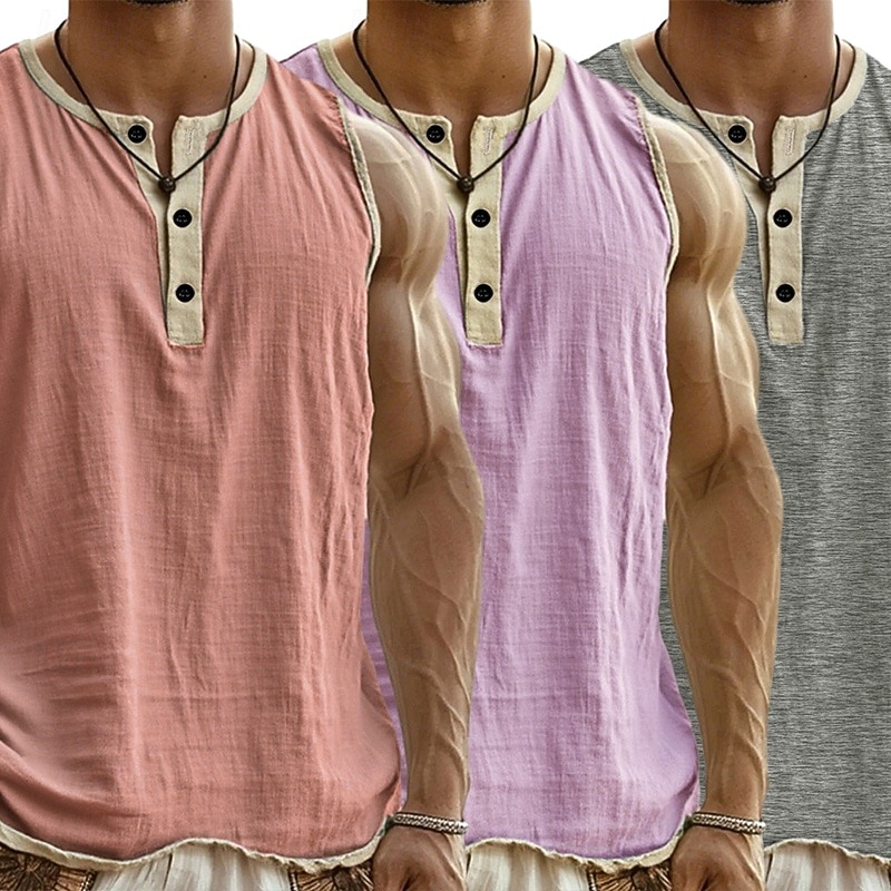 3-delt flerpakning singlet for menn, singlet, ermeløs, henley-skjorte, sommer, enkel, motedesigner, enkel, avslappet, ferie, gate, abc-topp, t-skjorte for menn 2026 - $37.99 –P8