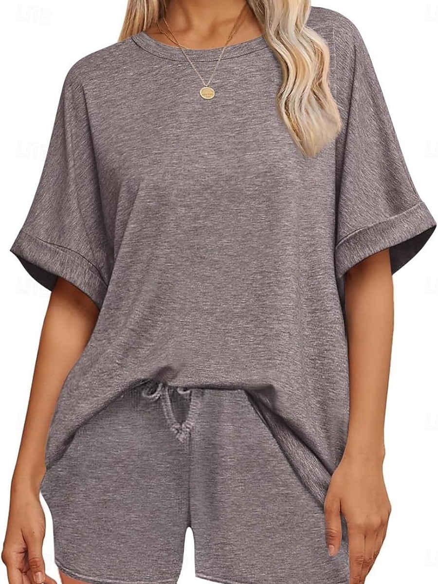 Dam Set med shorts Bolero Top Kortärmad Rund hals Ensfärgat Snörning Mode Streetwear Ledigt Dagligen Utomhus Blå Svart Brun Sommar Lös passning 2026 - $31.99 –P18