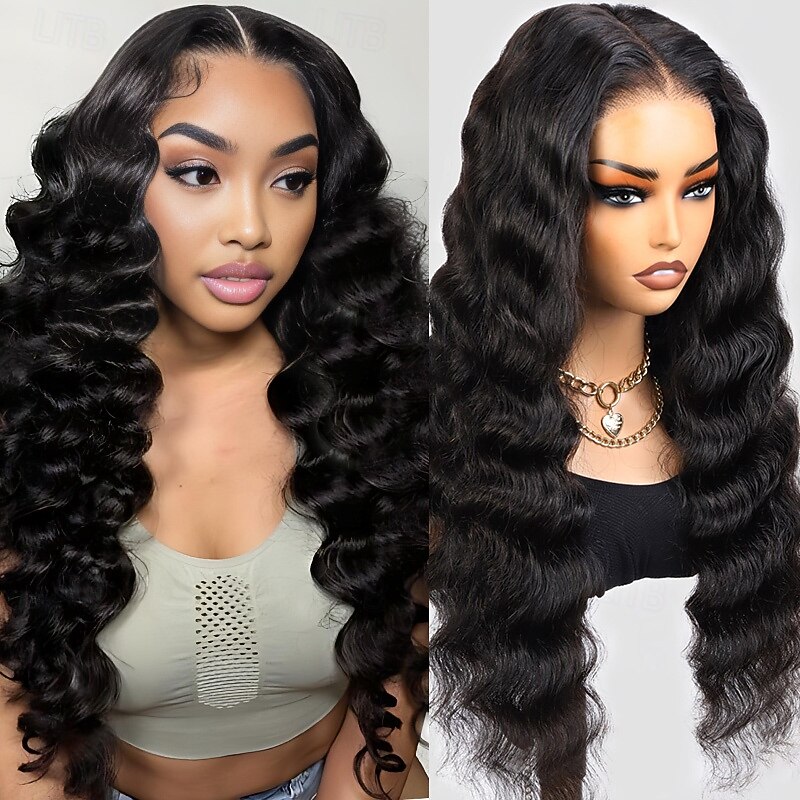 Peruca de cabelo humano natural com cor natural, descolorida, com nós em renda 5x5, ondas profundas e soltas, densidade de 150%, 56-76 cm (22-30 polegadas), para mulheres negras. de 2026 por QAR 1499.27 –P1