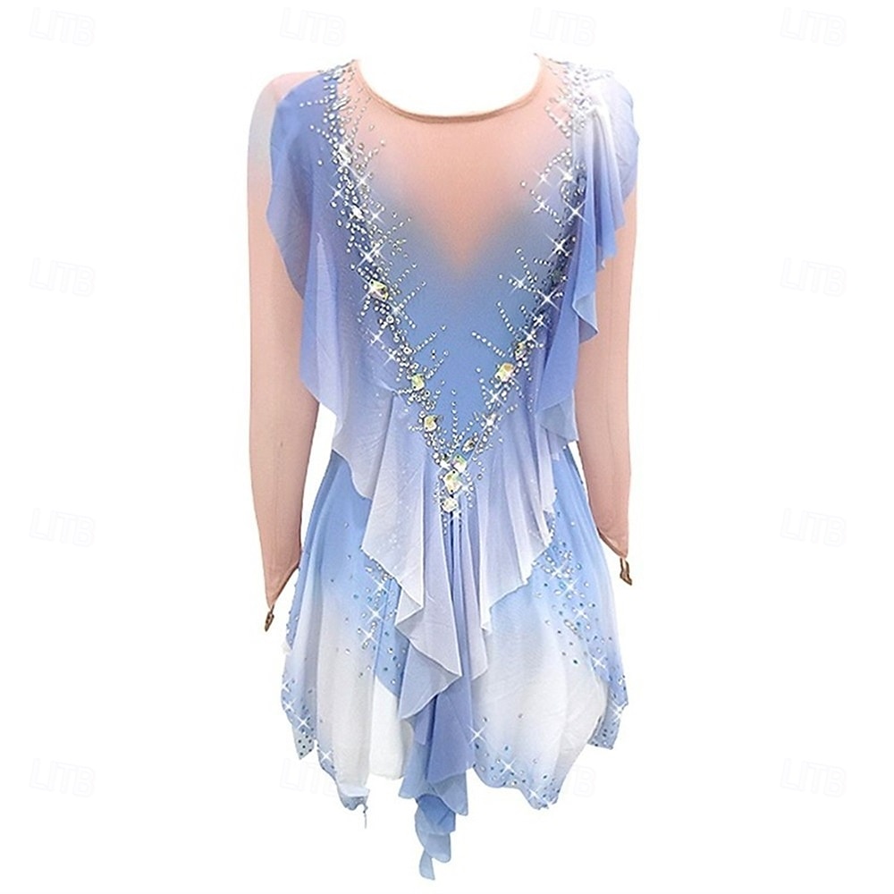 Abito da pattinaggio artistico Ragazze Pattinaggio sul ghiaccio Vestito Azzurro cielo Patchwork Orlo asimmetrico Elasticizzato Allenamento Competizione Vestiti da pattinaggio sul ghiaccio Classico del 2026 a $224.19 –P4