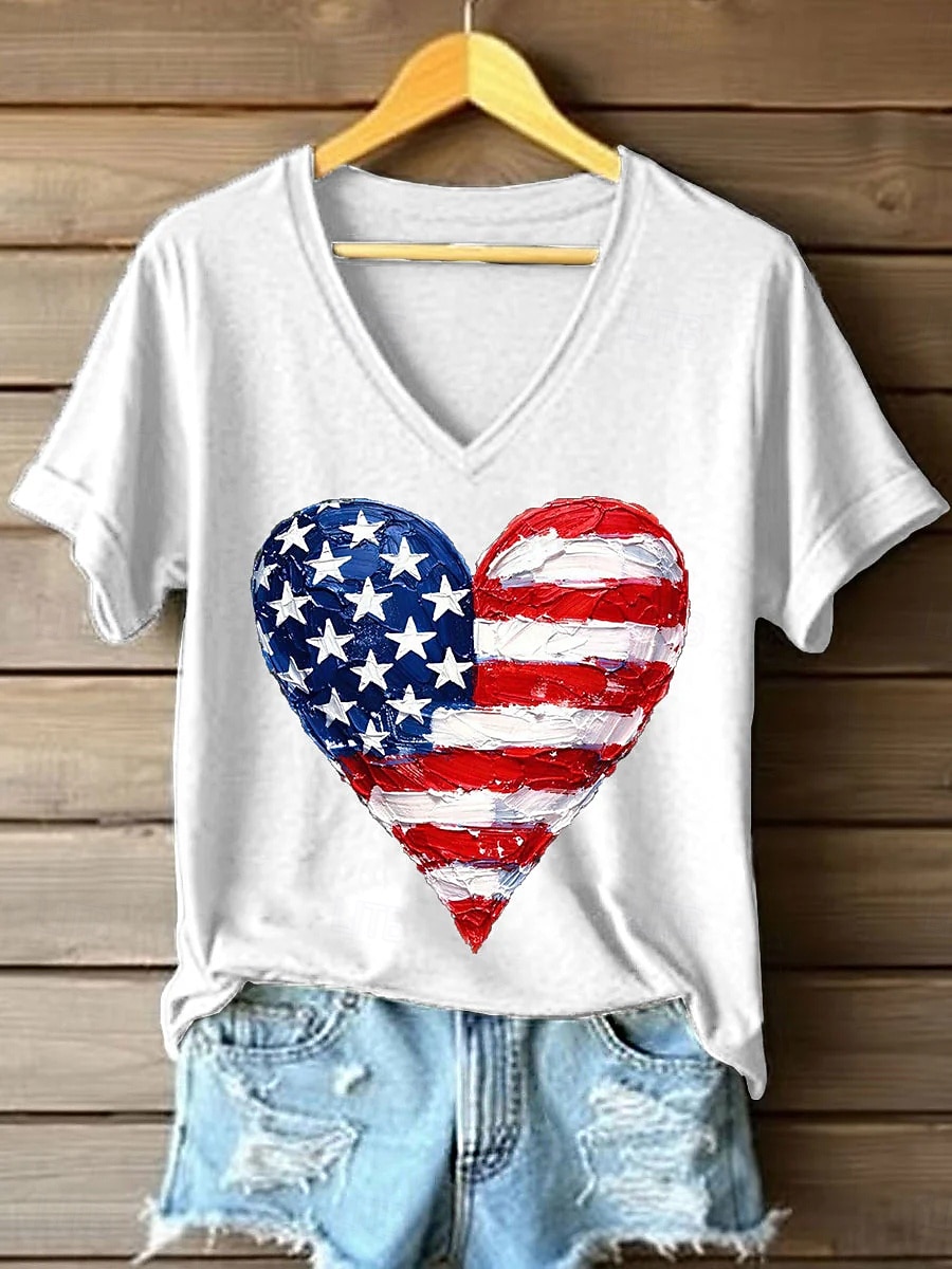 American Independence Day Women's T Shirt Print Graphic Flag Vintage Stylish Classic Short Sleeve V Neck Regular Tops Daily Blue Black White Pink Red Summer Spring 2026 - $21.99 –P2