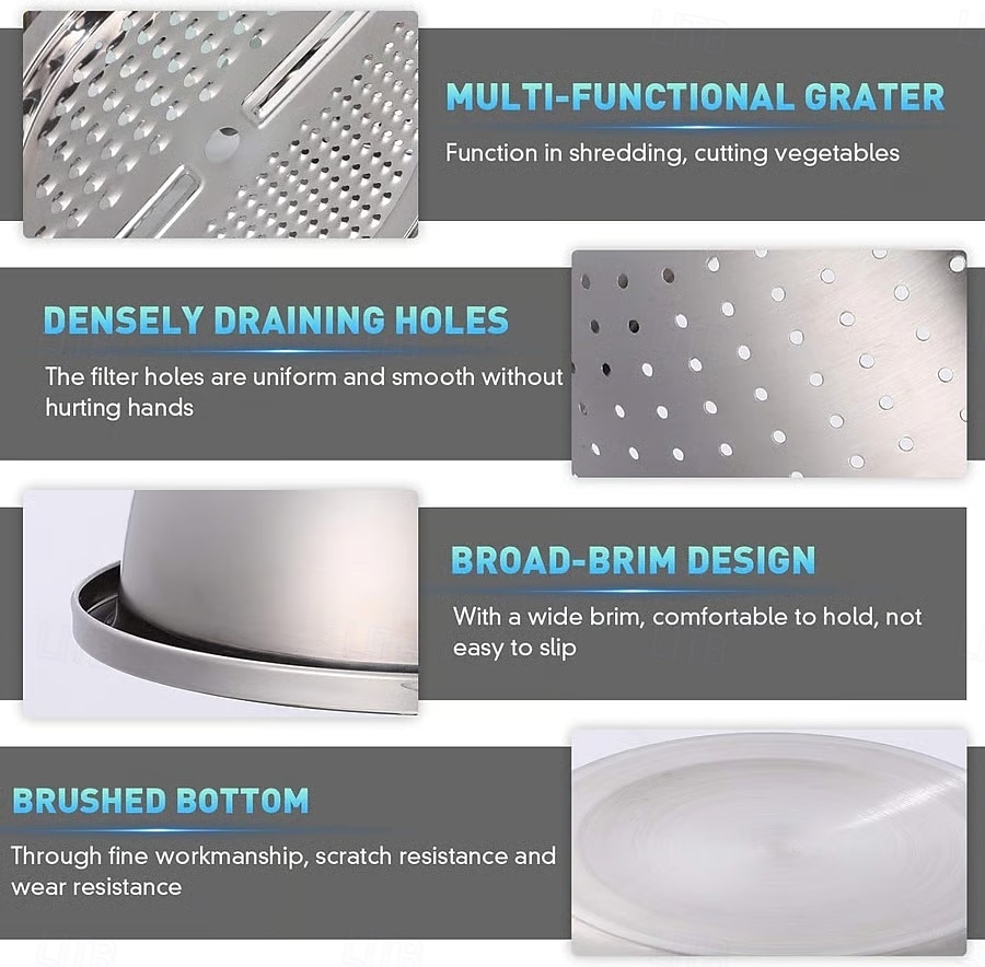 3-delige roestvrijstalen keukenset met geïntegreerde hakmolen, multifunctioneel filter en mengkom, ideaal voor het schoonmaken en snijden van fruit, groenten en kaas, perfect voor thuis koken, 2026 - $21.99 –P13
