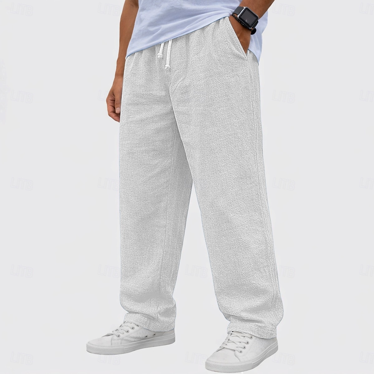 Homens Calças de linho Calças Calça verão Calças largas Calças de praia Com Cordão Cintura elástica Perna reta Tecido Conforto Respirável Comprimento total Casual Diário Feriado Moda Básico Preto de 2026 por $22.99 –P5