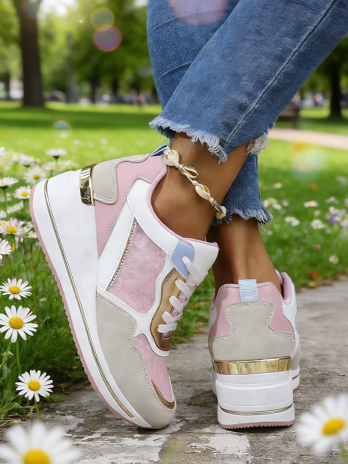 Teniși roz cu platformă pentru femei - pantofi sport casual cu talpă amortizată, pantofi sport la modă cu șireturi pentru femei, pentru purtare zilnică, plimbări, călătorii, cumpărături și activități casual în aer liber 2026 - $46.99 –P5
