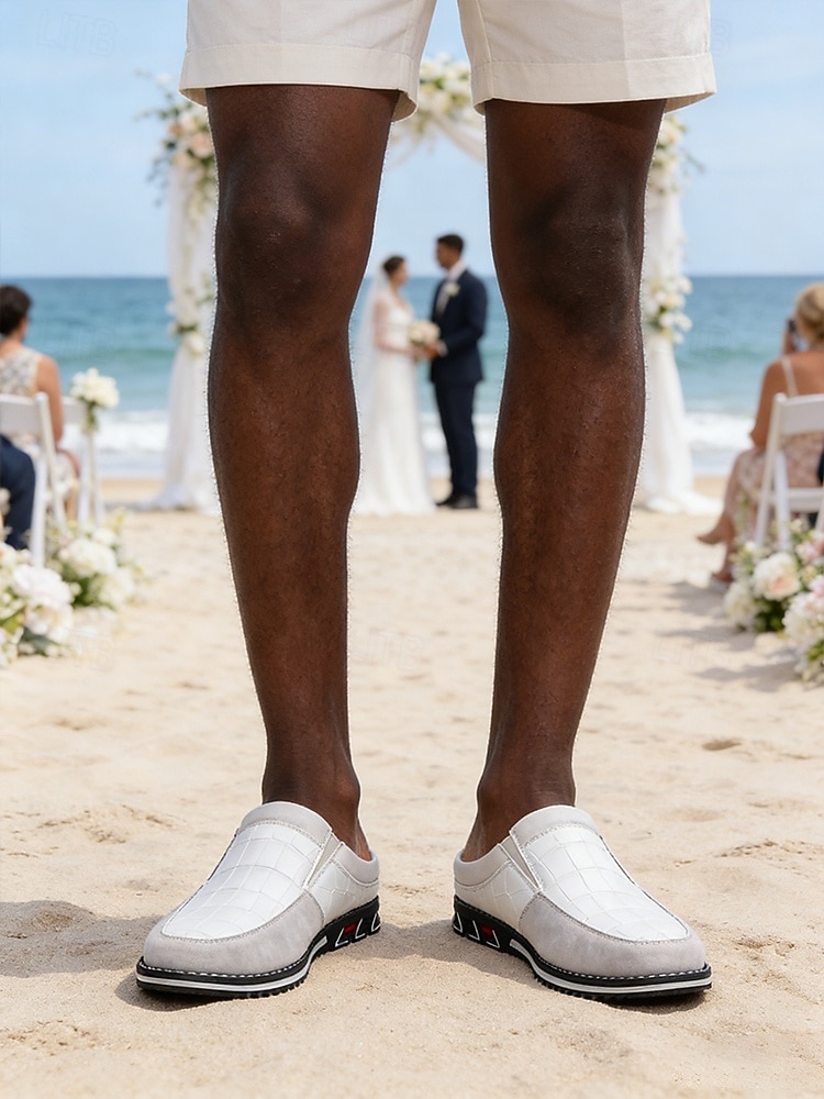 Men's Faux Leather White Slip-On Loafers, Comfortable and Stylish, Perfect for Beach Wedding and Summer Events 2026 - $42.99 –P2