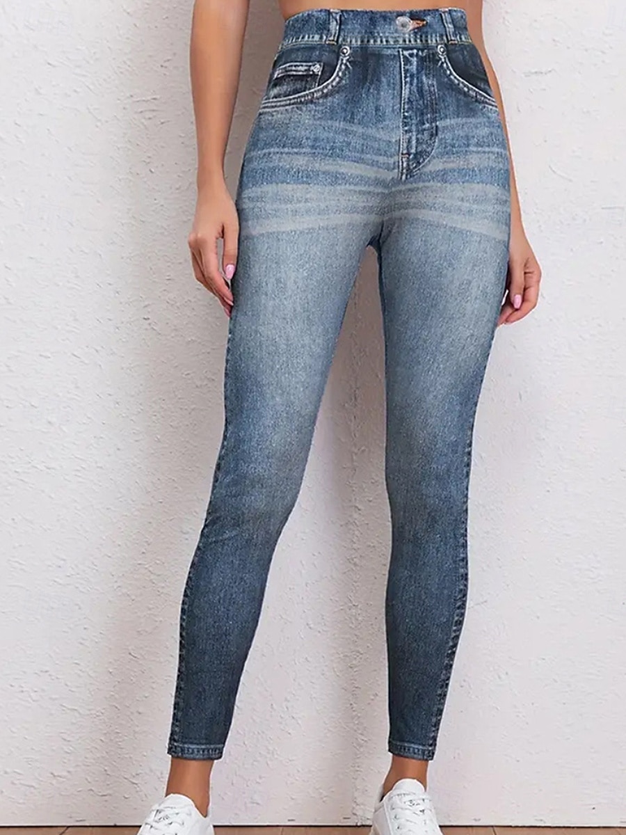 Women's Jeans Leggings Jeggings Vacation Streetwear Casual Full Length Medium Waist Plain Pocket Elastic Waistband Comfy Comfort High Elasticity Daily Home Outdoor Blue Sapphire Blue Ocean Blue Grey 2026 - $13.99 –P9