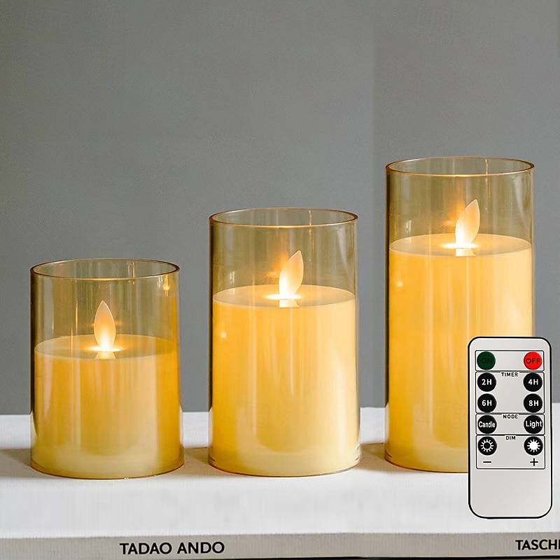 3 candele a led senza fiamma con telecomando, candele di cera senza fumo per proposte di matrimonio, feste, cene, illuminazione ambientale, alimentate a batteria AAA, decorazioni per la casa del 2026 a $19.99 –P7