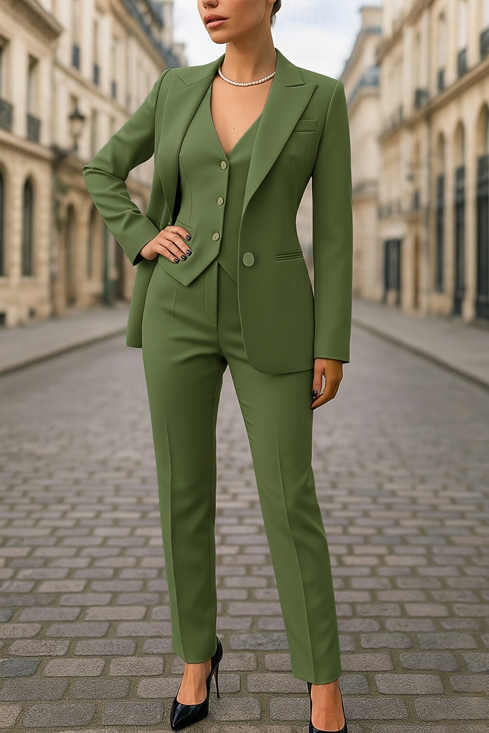 Women's 3 Pieces Suits Formal Wedding Guest Stretch Crepe Elegant Simple Minimalist Long Sleeve Ankle Length Peak Lapel Single Breasted 2026 - $188.99 –P9
