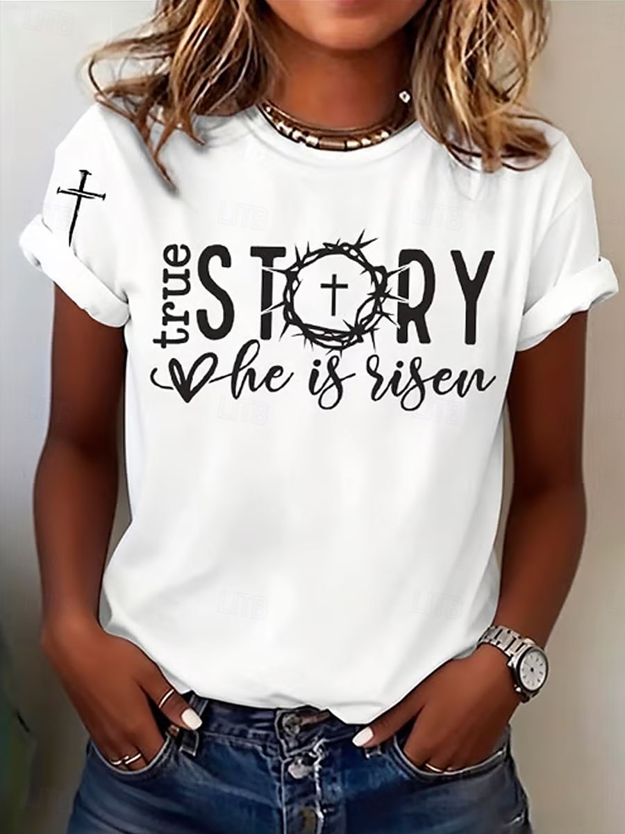 Semana Santa Mujer Camiseta Estampado Graphic Letra Elegante Clásico Casual Manga Corta Cuello Barco Tops regulares Diario Azul Piscina Negro Blanco Verde Trébol Verano Primavera 2026 - $22.99 –P1