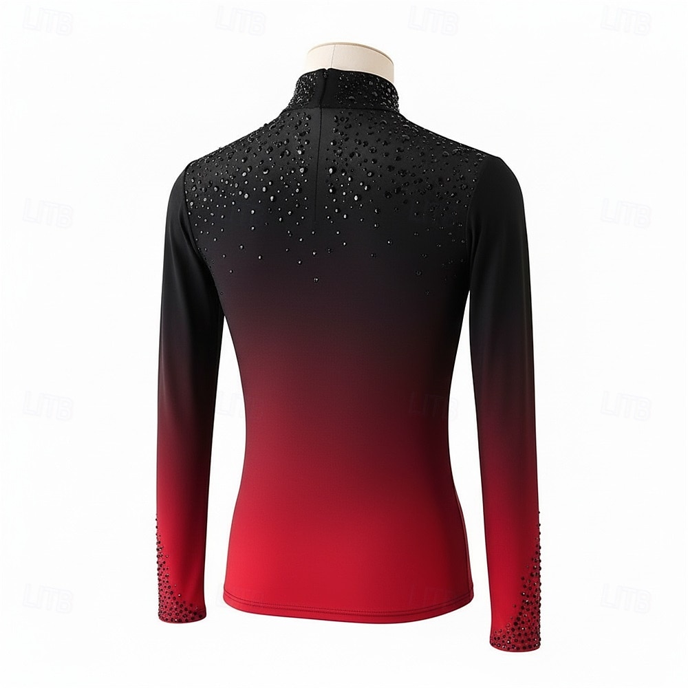 Top de patinaje artístico Hombre Patinaje Sobre Hielo Tops Negro Rojo Retazos Alta elasticidad Entrenamiento Competición Ropa de Patinaje Clásico Cristal / Strass Manga Larga Patinaje sobre hielo 2026 - $265.49 –P2