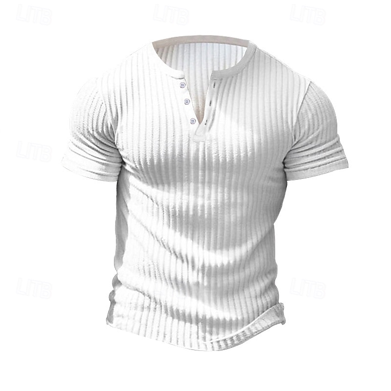 Bărbați Tricou Cămașă musculară Tricou din tricot cu nervuri Tee Top Manșon scurt Mânecă scurtă În V Henley Vară Primăvară Toate Sezoanele Simplu Pit Strip Modă Designer De Bază Nasturi Casual 2026 - $20.99 –P2