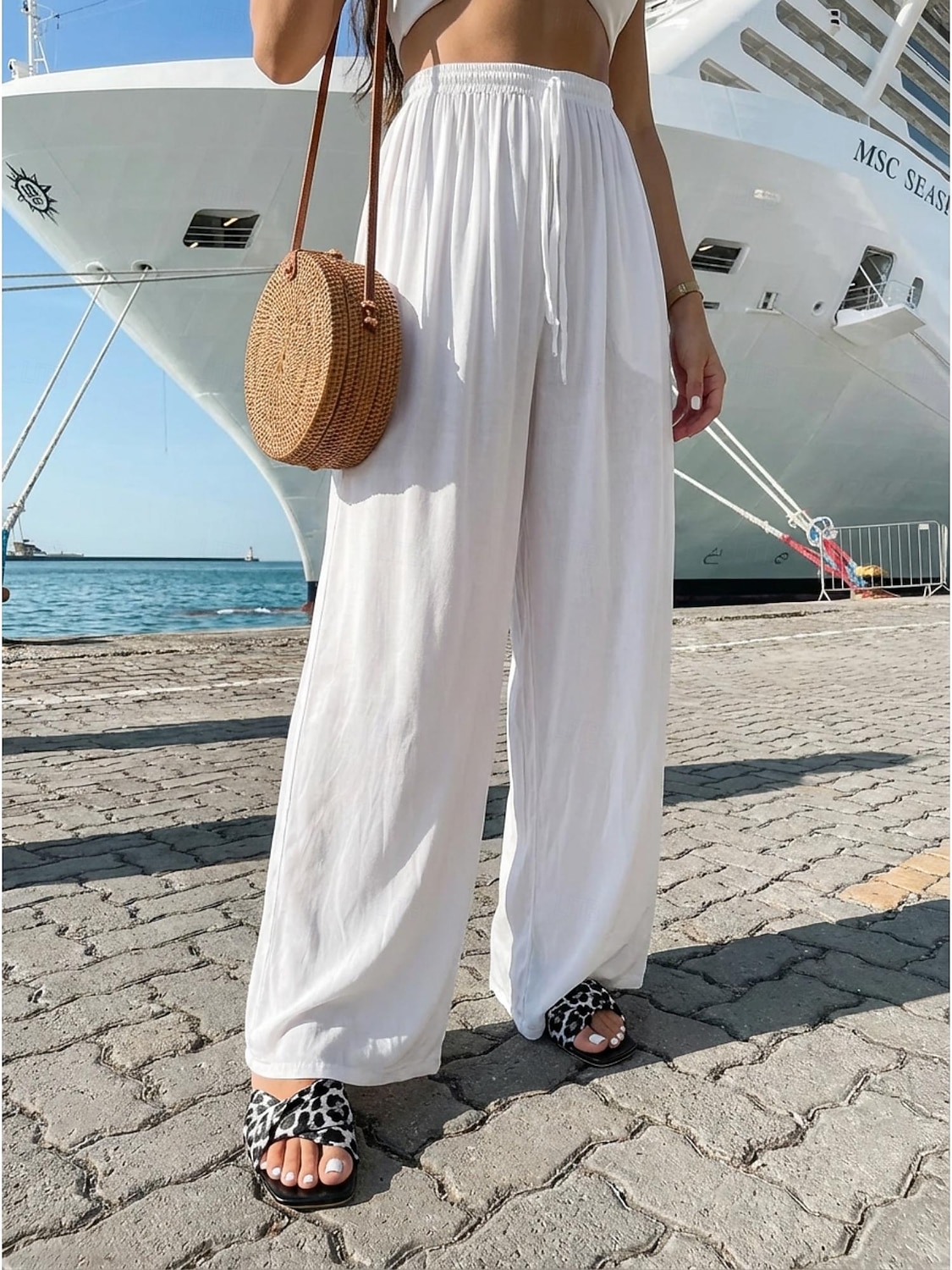 sandali da donna con tacco a gattino bianchi - eleganti sandali con punta quadrata e cinturino intrecciato per crociere di lusso, viaggi nautici &abbigliamento da resort estivo del 2026 a $24.99 –P5