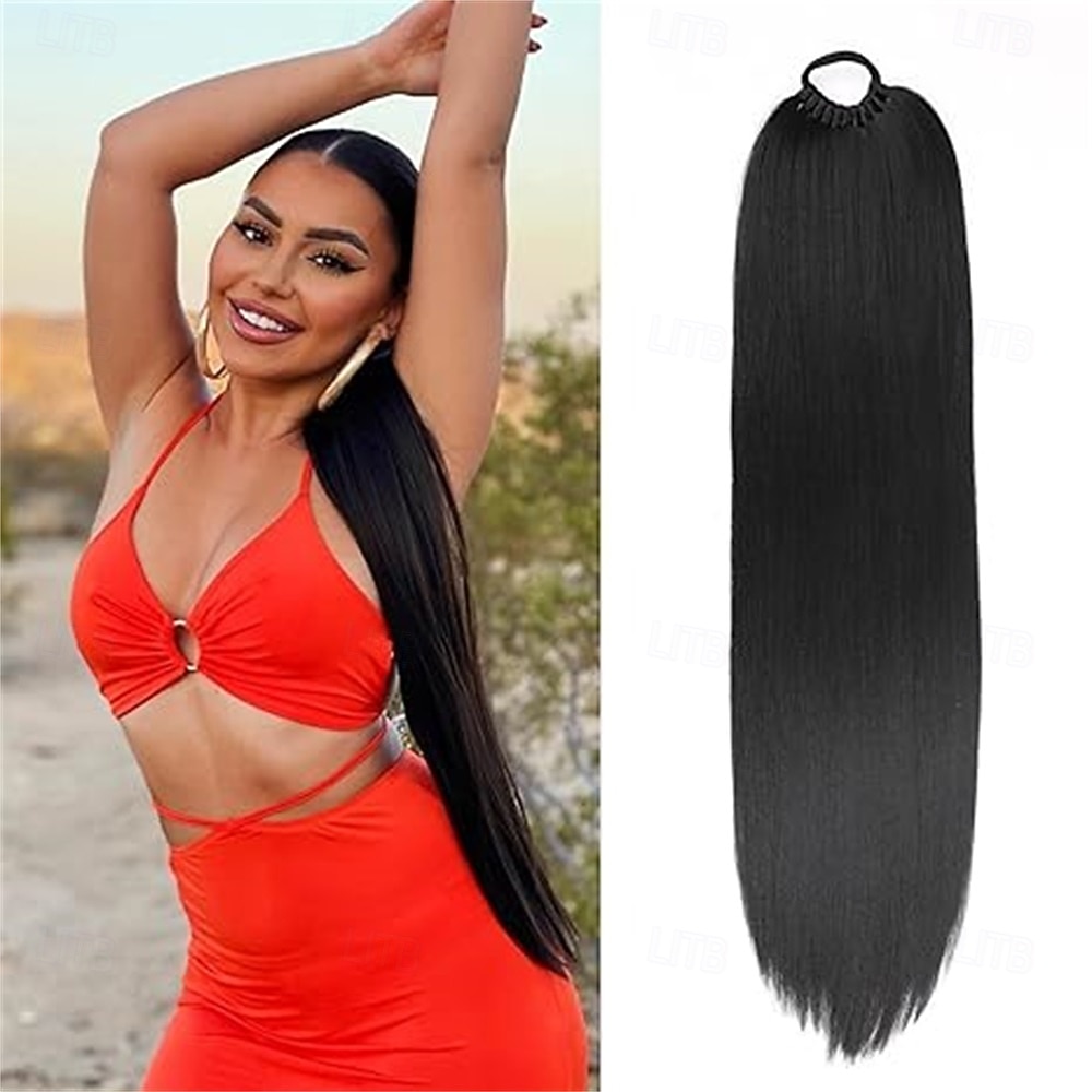 Extension per capelli a coda di cavallo da donna, lunga coda di cavallo intrecciata con elastico, extension sintetica liscia a coda di cavallo intrecciata da 22 pollici (riflessi biondo dorato) del 2026 a $13.99 –P3