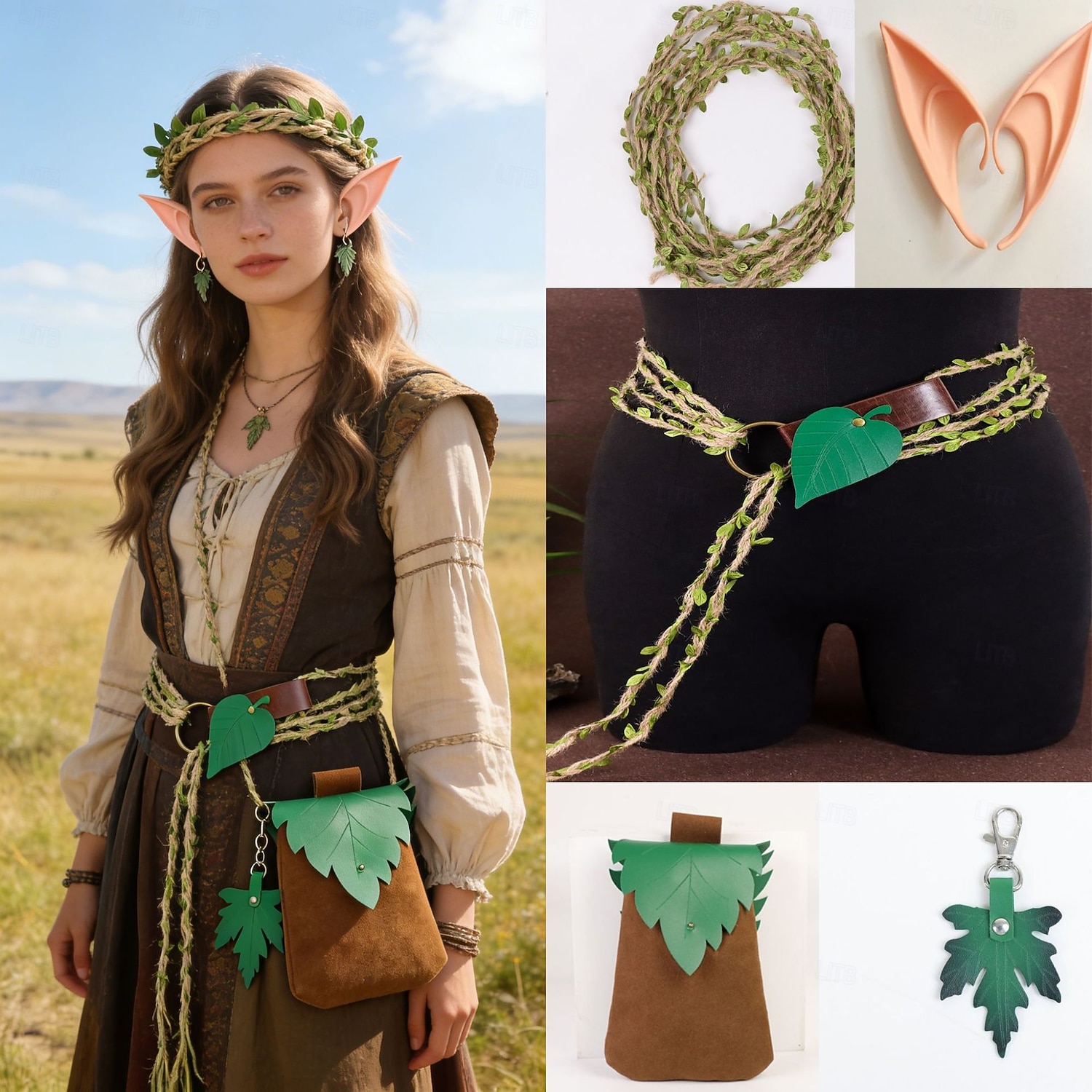 Middeleeuws Renaissance Fancy kostuum Accessoires Elf Fee Kostuum Dames Fantasie Halloween Carnaval Prestatie LARP Ren Faire Volwassenen Helm Riem Tas 2026 - $22.99 –P1