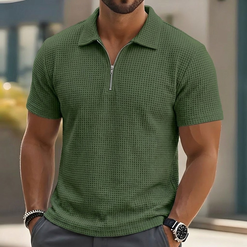 Ανδρικά Βάφλα Πόλο Μπλουζάκια Zip Polo Causal Καταλληλότητα Πέτο Τρίμηνο φερμουάρ Κοντομάνικο Μοντέρνα Μυς Συμπαγές Χρώμα Σκέτο Φερμουάρ Καλοκαίρι Άνοιξη Υπερμεγέθη 2026 - $20.99 –P9
