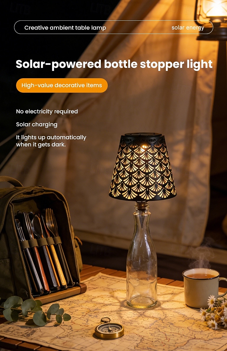 1 Pc Outdoor Solar LED Bottle Stopper Light, Wine Bottle Lamp, Embedded Light for Indoor Living Room, Dining Room, Bar, Camping, Tabletop Decor, Hollow Projection Accent Light 2026 - $23.99 –P1