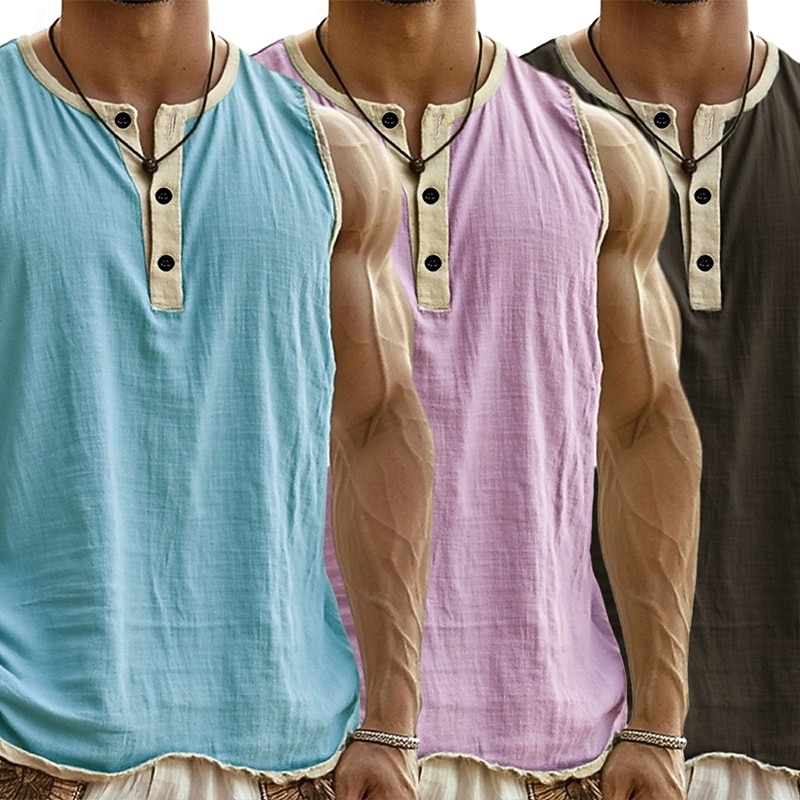 3-delt flerpakning singlet for menn, singlet, ermeløs, henley-skjorte, sommer, enkel, motedesigner, enkel, avslappet, ferie, gate, abc-topp, t-skjorte for menn 2026 - $37.99 –P13